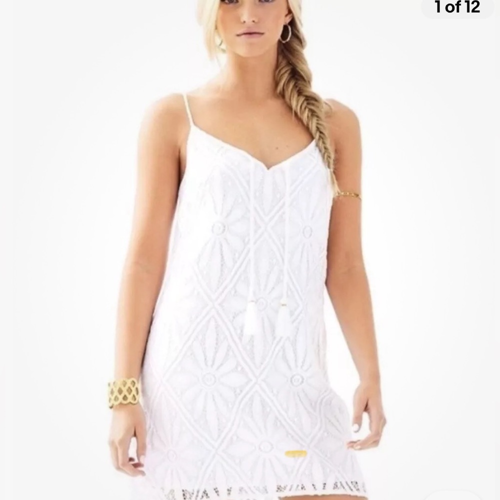Lilly Pulitzer Dusk Dress Resort White Delray Diamond Lace Size Medium EUC